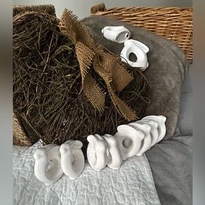 Ten White Ceramic Bunny easter Napkin Rings Set